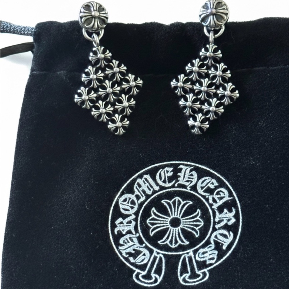 Chrome Hearts Chain Maille CH Plus Drop S. Silver Earrings